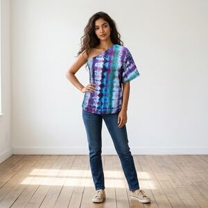 NWT‎ Handmade Ice Dyed Off Shoulder T-Shirt